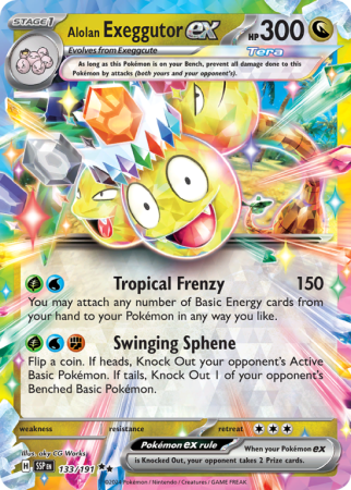 Pokémonkaart Alolan Exeggutor ex nummer 133/191 uit de set Surging Sparks (Scarlet & Violet)