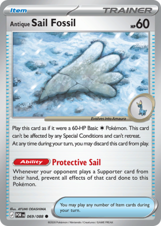 Pokémonkaart Antique Sail Fossil nummer 69/88