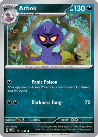 Pokémonkaart Arbok nummer 101/162 uit de set Temporal Forces (Scarlet & Violet)