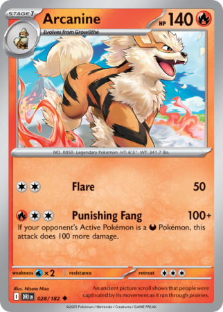 Pokémonkaart Arcanine nummer 28/182 uit de set Destined Rivals (Scarlet & Violet)