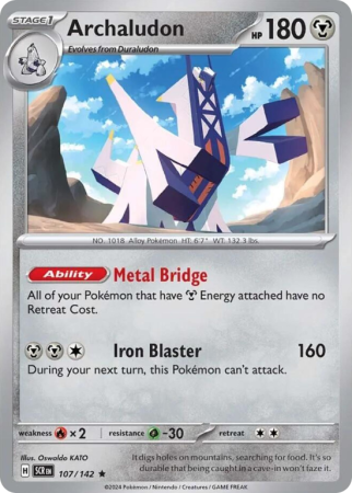 Pokémonkaart Archaludon nummer 107/142 uit de set Stellar Crown (Scarlet & Violet)