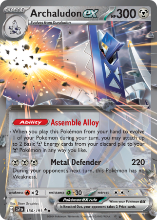 Pokémonkaart Archaludon ex nummer 130/191 uit de set Surging Sparks (Scarlet & Violet)