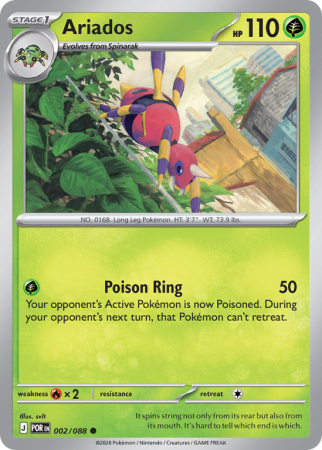 Pokémonkaart Ariados nummer 2/88 uit de set Perfect Order (Mega Evolution)