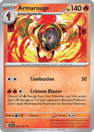 Pokémonkaart Armarouge nummer 34/191 uit de set Surging Sparks (Scarlet & Violet)
