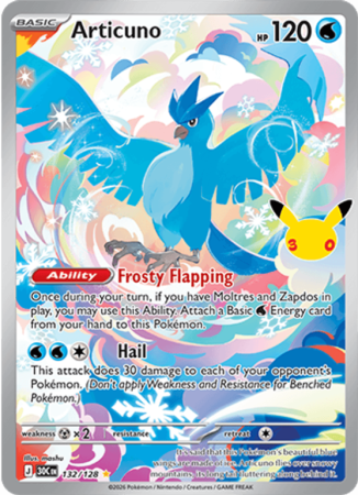 Pokémonkaart Articuno nummer 132/128 uit de set 30th Celebration (Mega Evolution)