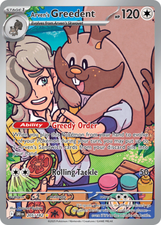 Pokémonkaart Arven's Greedent nummer 205/182