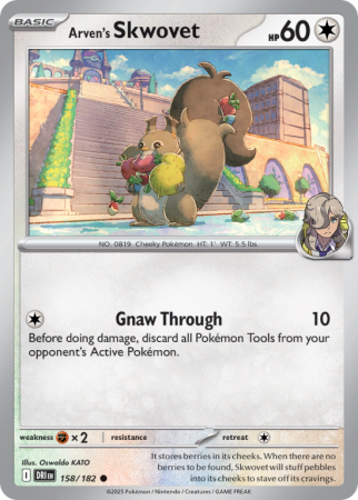 Pokémonkaart Arven's Skwovet nummer 158/182