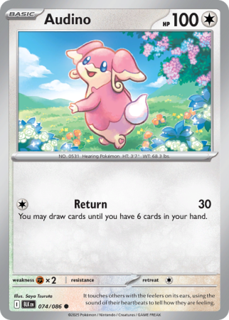 Pokémonkaart Audino nummer 74/86 uit de set Black Bolt (Scarlet & Violet)