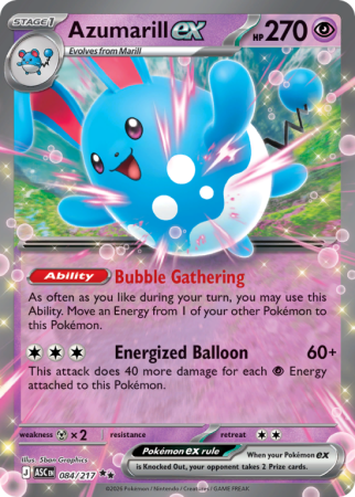 Pokémonkaart Azumarill ex nummer 84/217 uit de set Ascended Heroes (Mega Evolution)