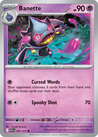 Pokémonkaart Banette nummer 91/217 uit de set Ascended Heroes (Mega Evolution)