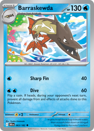 Pokémonkaart Barraskewda nummer 63/182 uit de set Destined Rivals (Scarlet & Violet)