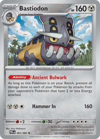 Pokémonkaart Bastiodon nummer 62/84 uit de set Pitch Black (Mega Evolution)