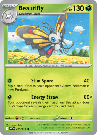 Pokémonkaart Beautifly nummer 13/217 uit de set Ascended Heroes (Mega Evolution)