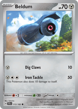 Pokémonkaart Beldum nummer 113/162 uit de set Temporal Forces (Scarlet & Violet)