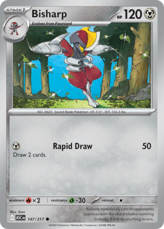 Pokémonkaart Bisharp nummer 147/217 uit de set Ascended Heroes (Mega Evolution)