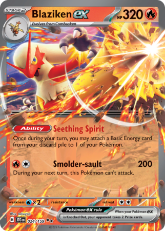 Pokémonkaart Blaziken ex nummer 24/159 uit de set Journey Together (Scarlet & Violet)
