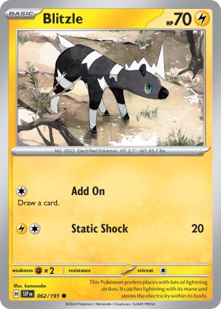 Pokémonkaart Blitzle nummer 62/191 uit de set Surging Sparks (Scarlet & Violet)