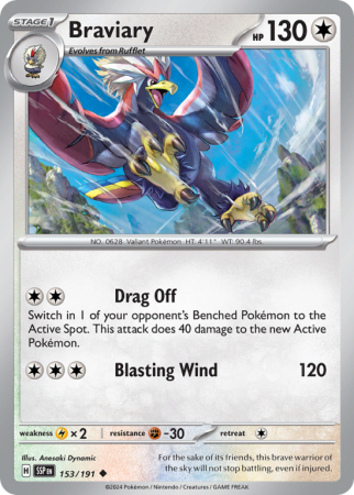 Pokémonkaart Braviary nummer 153/191 uit de set Surging Sparks (Scarlet & Violet)