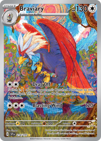 Pokémonkaart Braviary nummer 214/191 uit de set Surging Sparks (Scarlet & Violet)