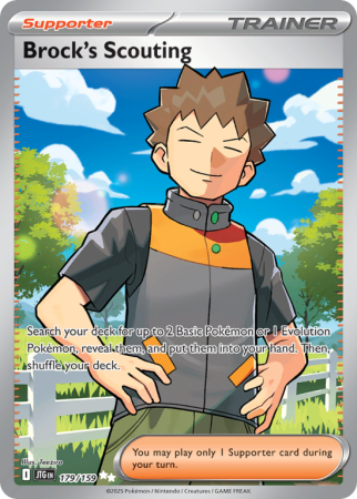 Pokémonkaart Brock's Scouting nummer 179/159 uit de set Journey Together (Scarlet & Violet)