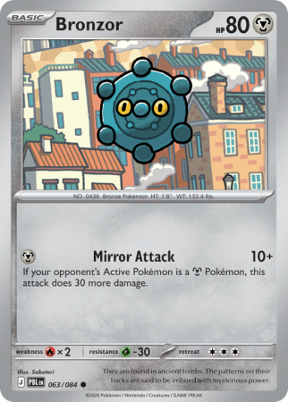 Pokémonkaart Bronzor nummer 63/84 uit de set Pitch Black (Mega Evolution)