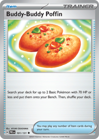 Pokémonkaart Buddy-Buddy Poffin nummer 101/131 uit de set Prismatic Evolutions (Scarlet & Violet)