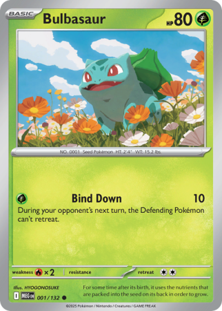 Pokémonkaart Bulbasaur nummer 1/132 uit de set Mega Evolution