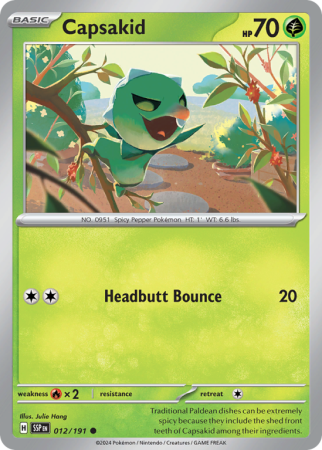 Pokémonkaart Capsakid nummer 12/191 uit de set Surging Sparks (Scarlet & Violet)