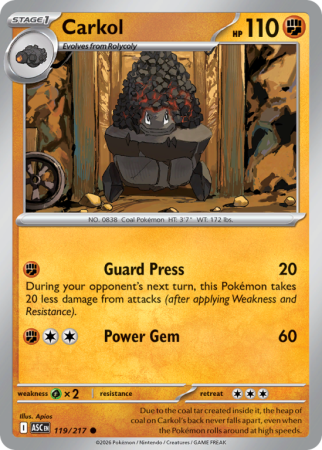Pokémonkaart Carkol nummer 119/217 uit de set Ascended Heroes (Mega Evolution)