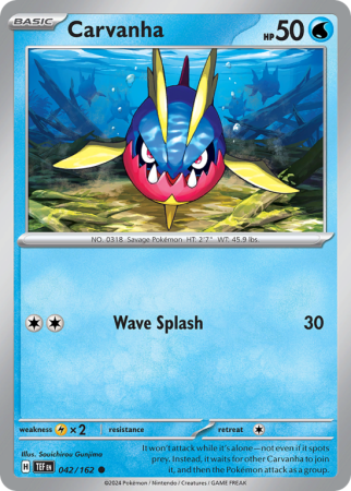 Pokémonkaart Carvanha nummer 42/162 uit de set Temporal Forces (Scarlet & Violet)
