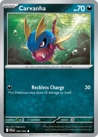Pokémonkaart Carvanha nummer 60/94 uit de set Phantasmal Flames (Mega Evolution)