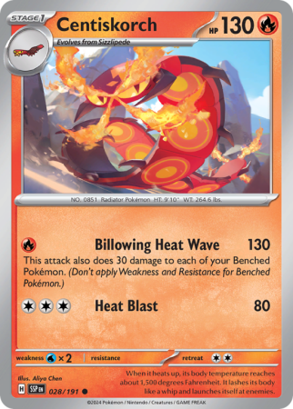 Pokémonkaart Centiskorch nummer 28/191 uit de set Surging Sparks (Scarlet & Violet)