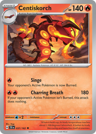 Pokémonkaart Centiskorch nummer 37/162 uit de set Temporal Forces (Scarlet & Violet)
