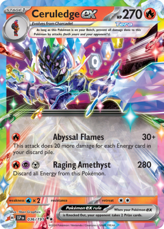 Pokémonkaart Ceruledge ex nummer 36/191 uit de set Surging Sparks (Scarlet & Violet)
