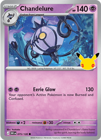 Pokémonkaart Chandelure nummer 075/128 uit de set 30th Celebration (Mega Evolution)