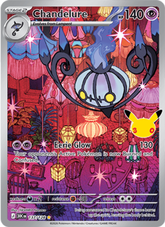 Pokémonkaart Chandelure nummer 137/128 uit de set 30th Celebration (Mega Evolution)