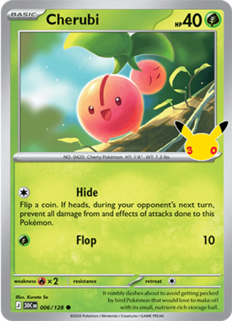Pokémonkaart Cherubi nummer 006/128 uit de set 30th Celebration (Mega Evolution)