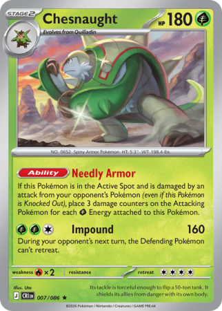 Pokémonkaart Chesnaught nummer 7/86 uit de set Chaos Rising (Mega Evolution)