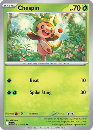 Pokémonkaart Chespin nummer 5/86 uit de set Chaos Rising (Mega Evolution)