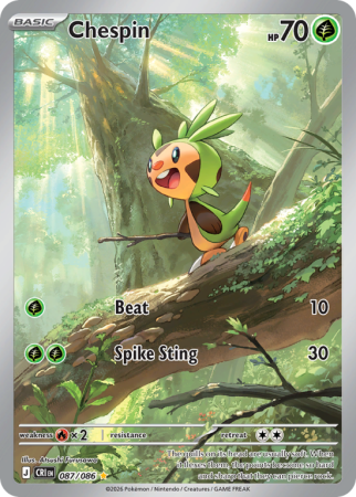 Pokémonkaart Chespin nummer 87/86 uit de set Chaos Rising (Mega Evolution)