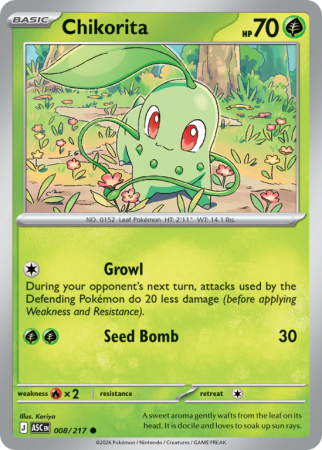 Pokémonkaart Chikorita nummer 8/217