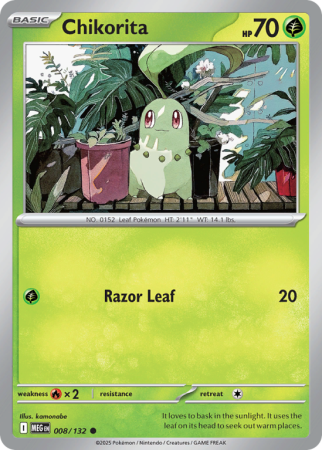 Pokémonkaart Chikorita nummer 8/132 uit de set Mega Evolution