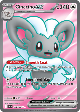 Pokémonkaart Cinccino ex nummer 105/86 uit de set Chaos Rising (Mega Evolution)