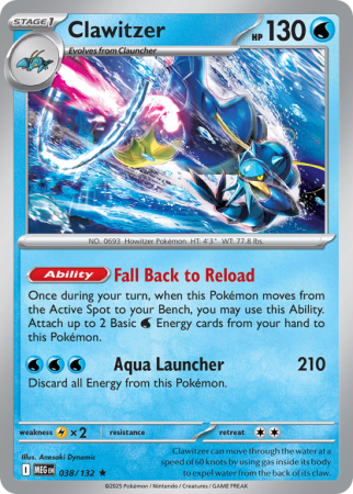 Pokémonkaart Clawitzer nummer 38/132 uit de set Mega Evolution