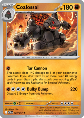Pokémonkaart Coalossal nummer 120/217 uit de set Ascended Heroes (Mega Evolution)