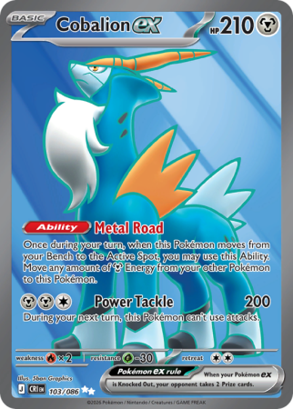 Pokémonkaart Cobalion ex nummer 103/86 uit de set Chaos Rising (Mega Evolution)