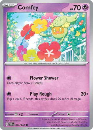 Pokémonkaart Comfey nummer 63/142 uit de set Stellar Crown (Scarlet & Violet)