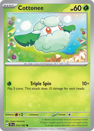 Pokémonkaart Cottonee nummer 14/162 uit de set Temporal Forces (Scarlet & Violet)
