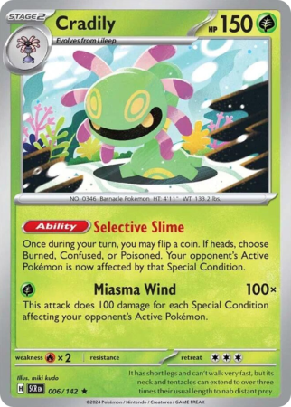 Pokémonkaart Cradily nummer 6/142 uit de set Stellar Crown (Scarlet & Violet)