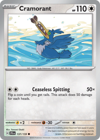 Pokémonkaart Cramorant nummer 137/159 uit de set Journey Together (Scarlet & Violet)